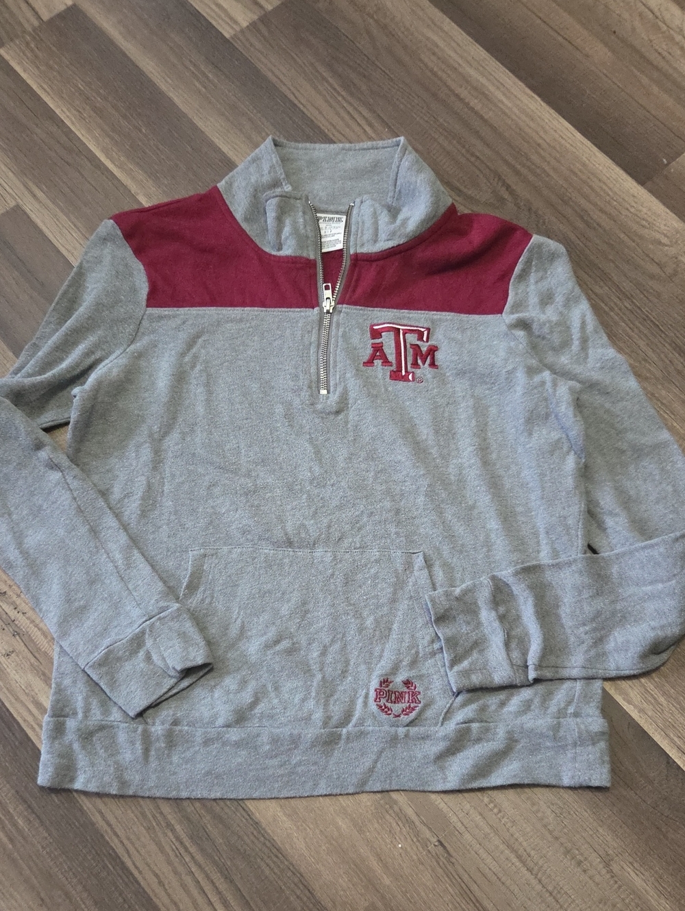 PINK Victoria's Secret Texas A&M Grey and Maroon QuarterZip Pullover Size Small